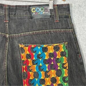 COOGI Black Denim Shorts w/ Colorful Embroidered Back Pockets-Men Size W38 L15